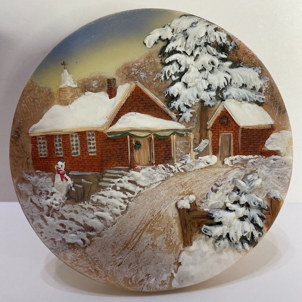 Winter Holiday Scene Vintage K's Collection Decorative Plate 3-D
